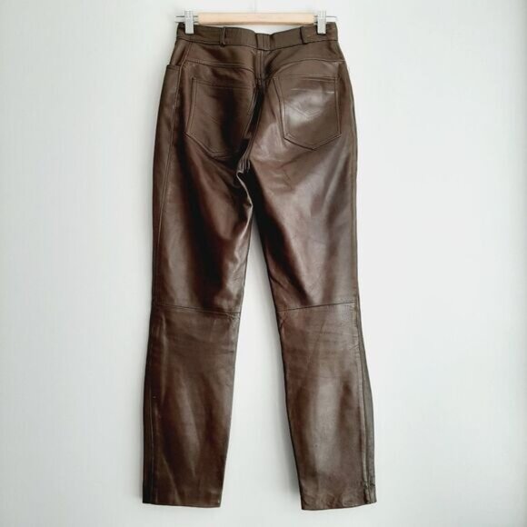 TARA JARMON Paris Soft Genuine Leather High Waist Pants Brown Sz S - Picture 8 of 16